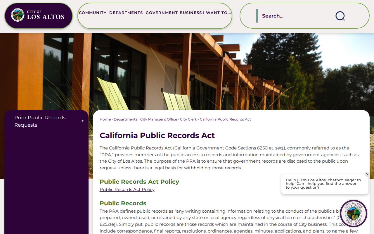 Los Altos residents directory view of California Public Records Act instructions