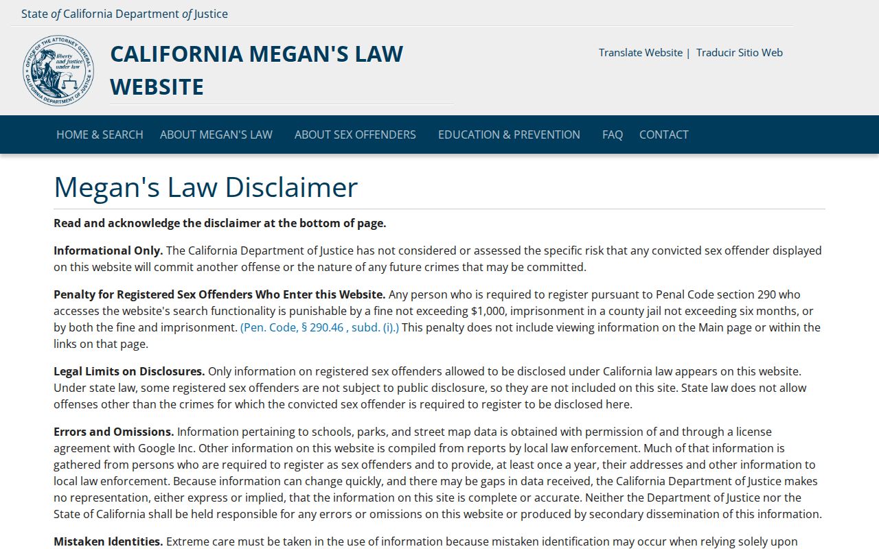 Los Altos resident lookup California Megan's Law registry