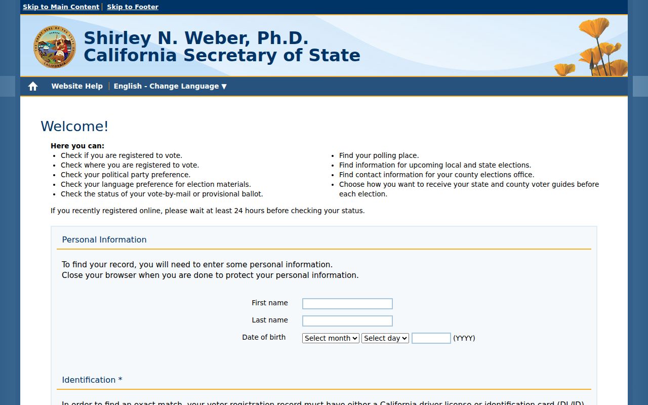 Los Altos resident lookup California voter status authentication