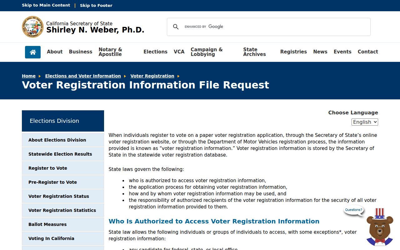 Los Altos resident lookup statewide voter file request