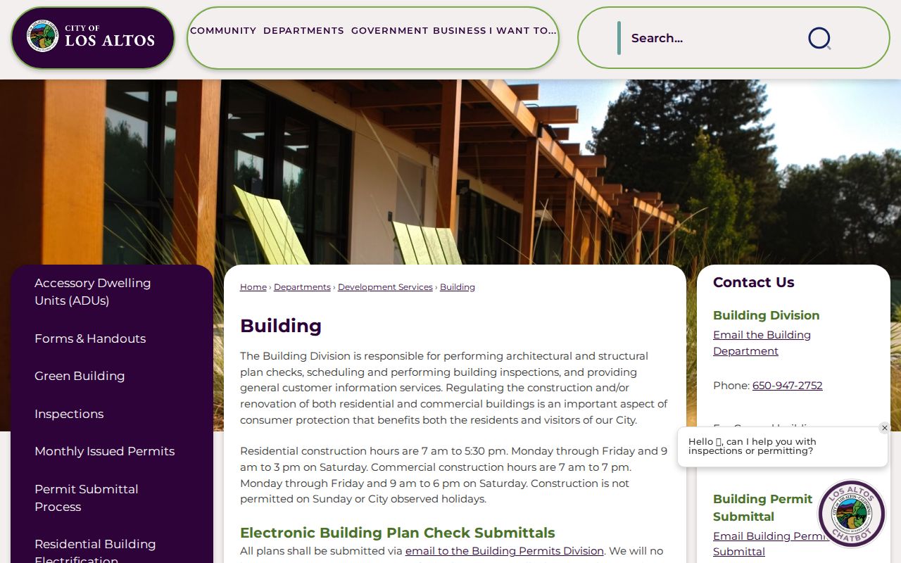 Los Altos street directory view of Building Division permit information